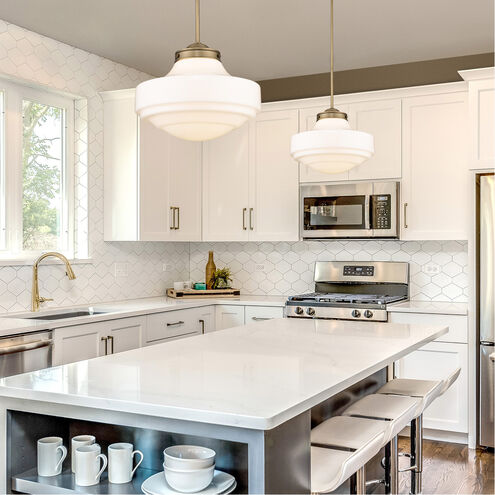 Ingalls 1 Light 16 inch Modern Brass Pendant Ceiling Light in Vintage Milk Glass, Large